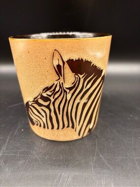 Mug Safari Zebra Coffee Tea 4” Tall 5 1/2” Wide Handle Brown Part of Collection